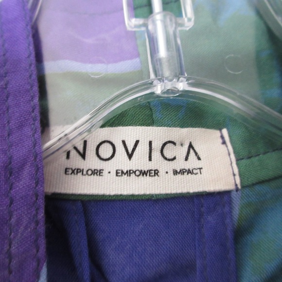 Novica Kimono Robe One Size Turquoise Ocean Batik Colorful‎ Belted Pockets Flowy - Picture 4 of 12